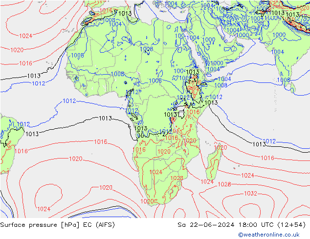 приземное давление EC (AIFS) сб 22.06.2024 18 UTC