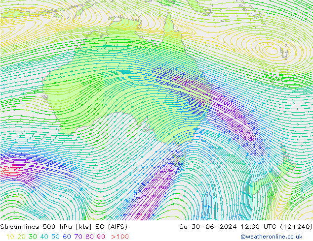 Rüzgar 500 hPa EC (AIFS) Paz 30.06.2024 12 UTC