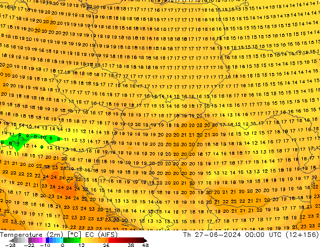 Temperature (2m) EC (AIFS) Th 27.06.2024 00 UTC