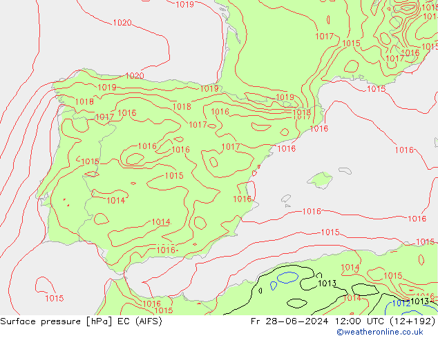 Atmosférický tlak EC (AIFS) Pá 28.06.2024 12 UTC