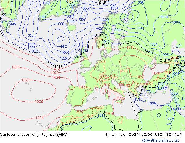 Atmosférický tlak EC (AIFS) Pá 21.06.2024 00 UTC