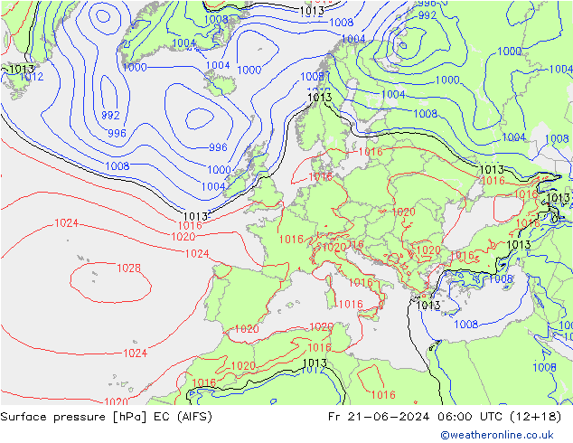 Presión superficial EC (AIFS) vie 21.06.2024 06 UTC