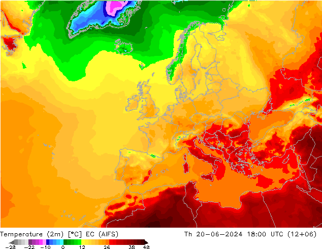 温度图 EC (AIFS) 星期四 20.06.2024 18 UTC