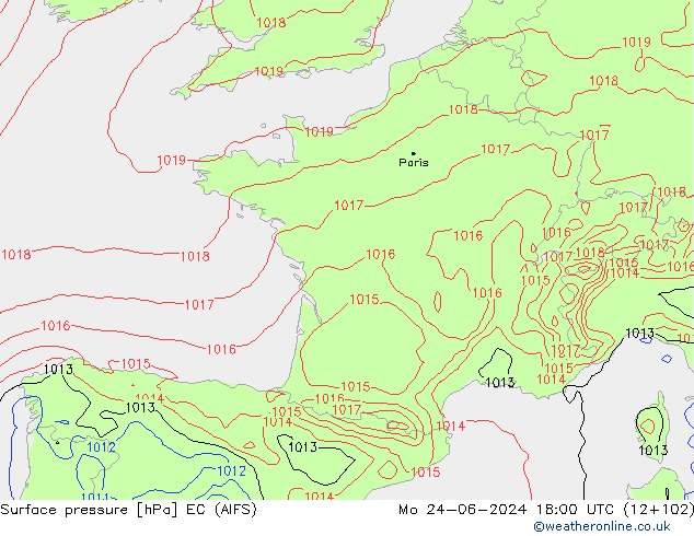 pressão do solo EC (AIFS) Seg 24.06.2024 18 UTC