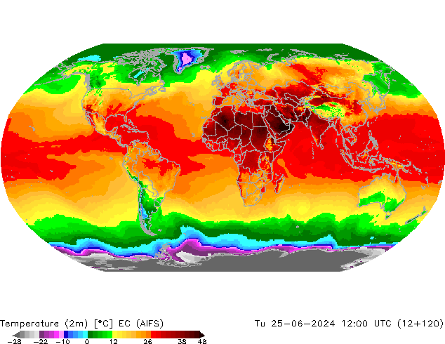 Temperature (2m) EC (AIFS) Tu 25.06.2024 12 UTC
