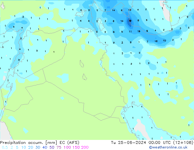 Precipitation accum. EC (AIFS) mar 25.06.2024 00 UTC