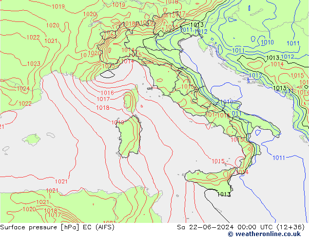 Surface pressure EC (AIFS) Sa 22.06.2024 00 UTC
