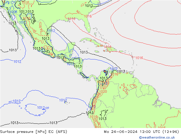 Presión superficial EC (AIFS) lun 24.06.2024 12 UTC