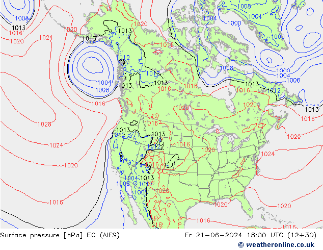 Pressione al suolo EC (AIFS) ven 21.06.2024 18 UTC