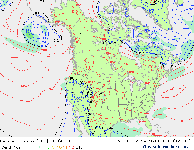 High wind areas EC (AIFS) чт 20.06.2024 18 UTC