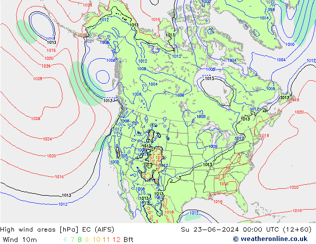 High wind areas EC (AIFS) Вс 23.06.2024 00 UTC