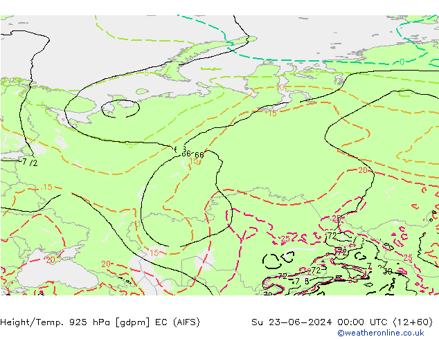 Géop./Temp. 925 hPa EC (AIFS) dim 23.06.2024 00 UTC