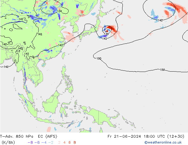 T-Adv. 850 hPa EC (AIFS) ven 21.06.2024 18 UTC