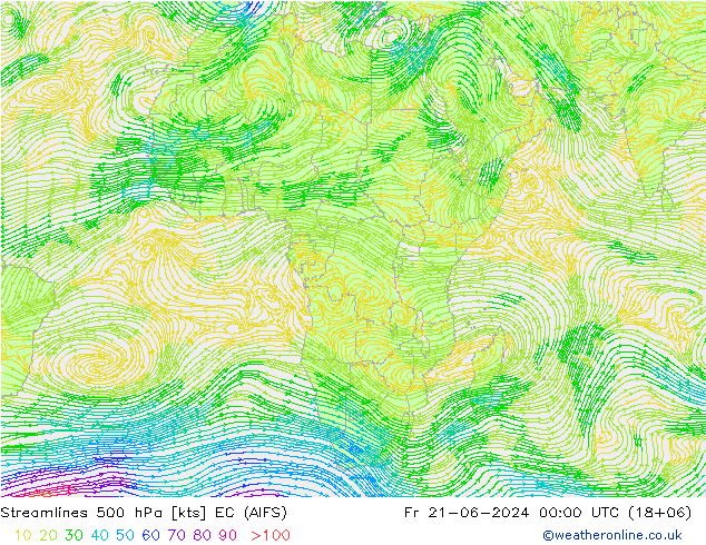 Ligne de courant 500 hPa EC (AIFS) ven 21.06.2024 00 UTC