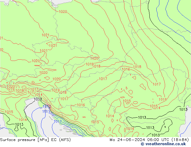 Presión superficial EC (AIFS) lun 24.06.2024 06 UTC