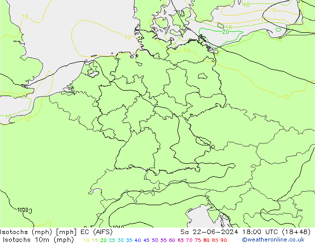 Isotachs (mph) EC (AIFS)  22.06.2024 18 UTC