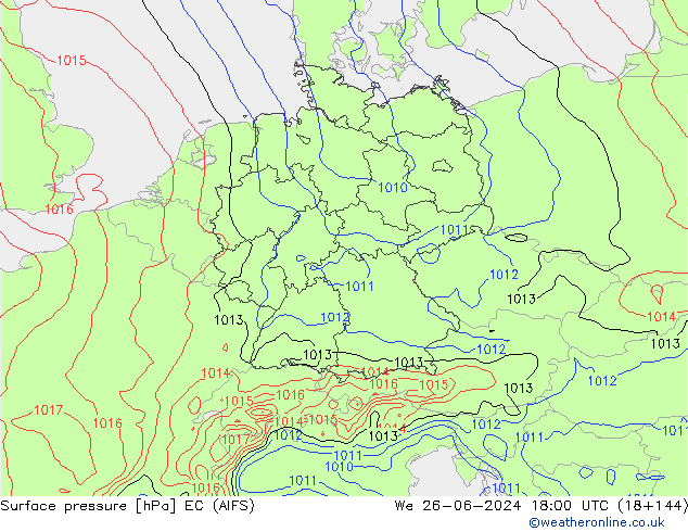 Atmosférický tlak EC (AIFS) St 26.06.2024 18 UTC
