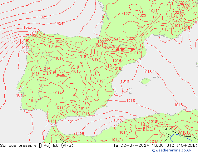 Surface pressure EC (AIFS) Tu 02.07.2024 18 UTC