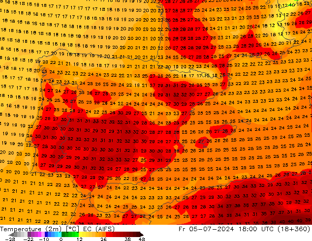карта температуры EC (AIFS) пт 05.07.2024 18 UTC