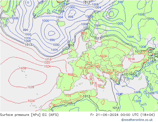Atmosférický tlak EC (AIFS) Pá 21.06.2024 00 UTC