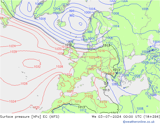 pressão do solo EC (AIFS) Qua 03.07.2024 00 UTC