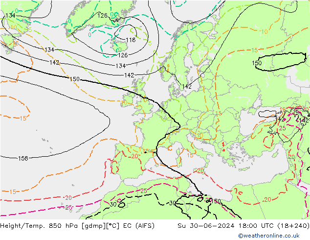Height/Temp. 850 hPa EC (AIFS) Su 30.06.2024 18 UTC