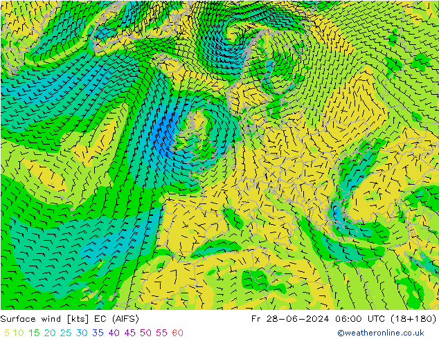 Wind 10 m EC (AIFS) vr 28.06.2024 06 UTC