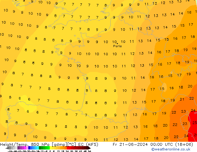 Yükseklik/Sıc. 850 hPa EC (AIFS) Cu 21.06.2024 00 UTC