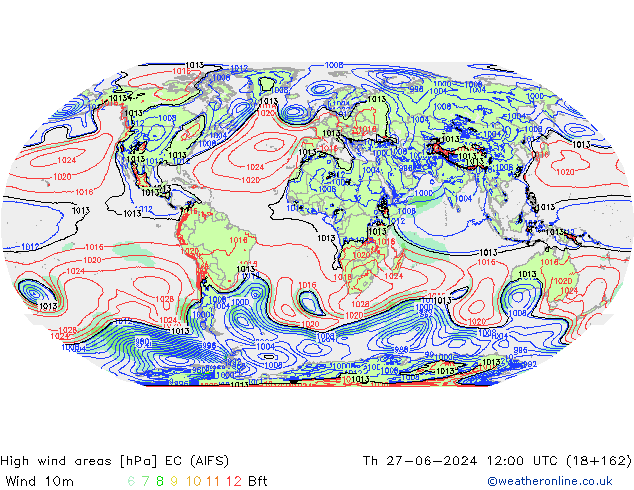 yüksek rüzgarlı alanlar EC (AIFS) Per 27.06.2024 12 UTC