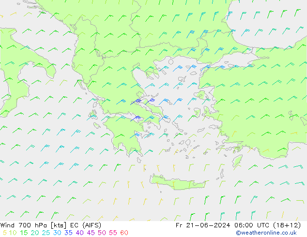 Rüzgar 700 hPa EC (AIFS) Cu 21.06.2024 06 UTC