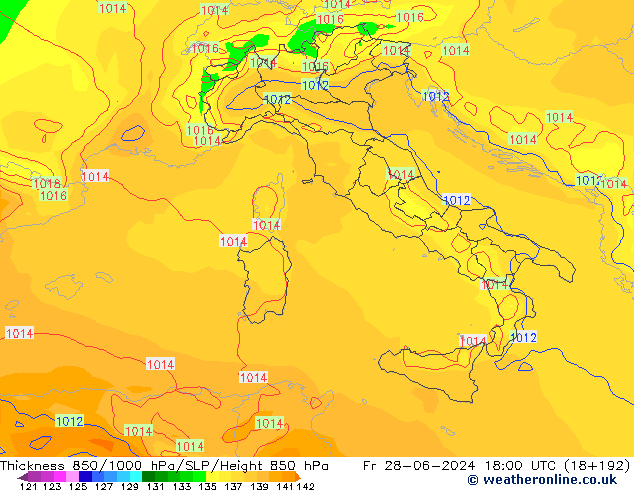 Thck 850-1000 гПа EC (AIFS) пт 28.06.2024 18 UTC