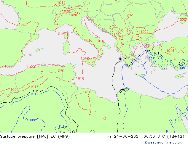 Pressione al suolo EC (AIFS) ven 21.06.2024 06 UTC