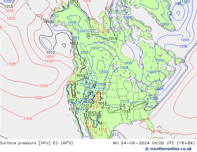 Atmosférický tlak EC (AIFS) Po 24.06.2024 06 UTC