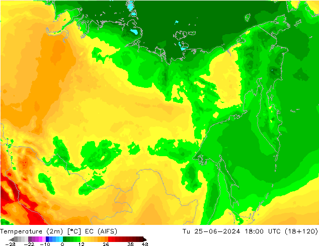 Temperatura (2m) EC (AIFS) mar 25.06.2024 18 UTC