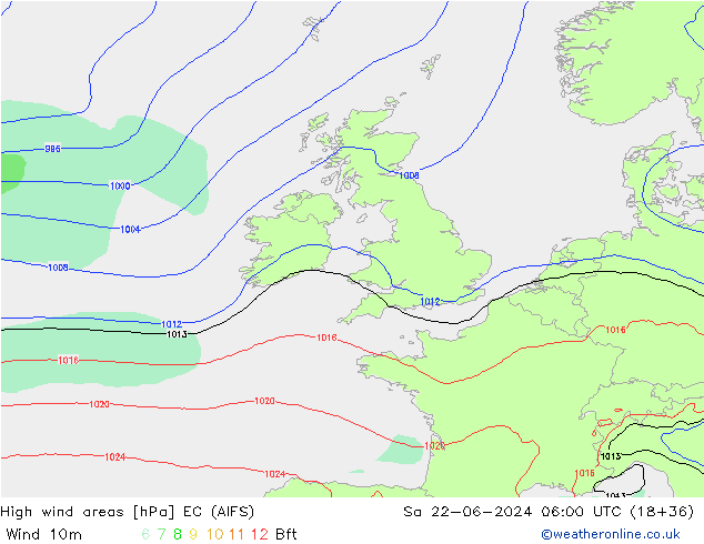 Windvelden EC (AIFS) za 22.06.2024 06 UTC