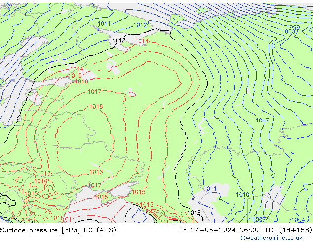 Presión superficial EC (AIFS) jue 27.06.2024 06 UTC