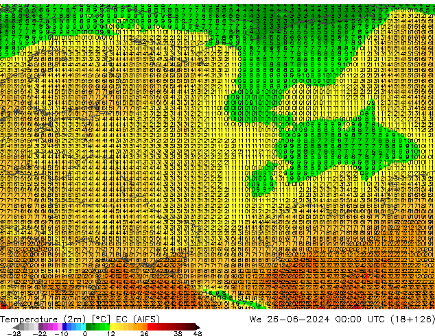 température (2m) EC (AIFS) mer 26.06.2024 00 UTC