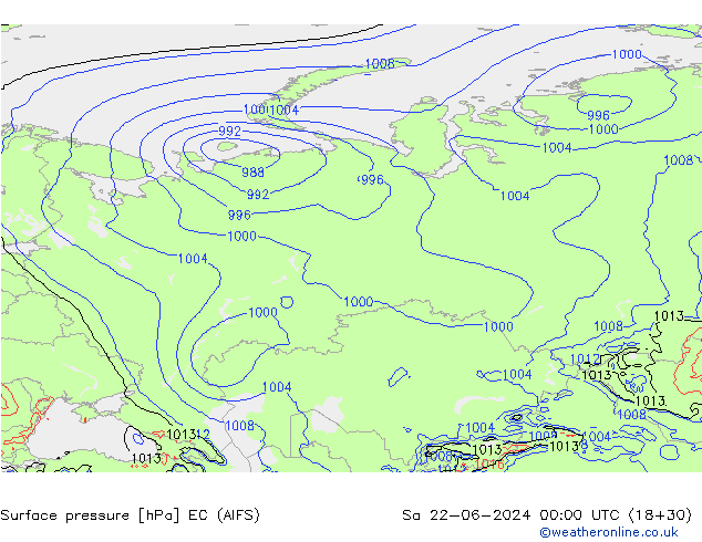 Presión superficial EC (AIFS) sáb 22.06.2024 00 UTC