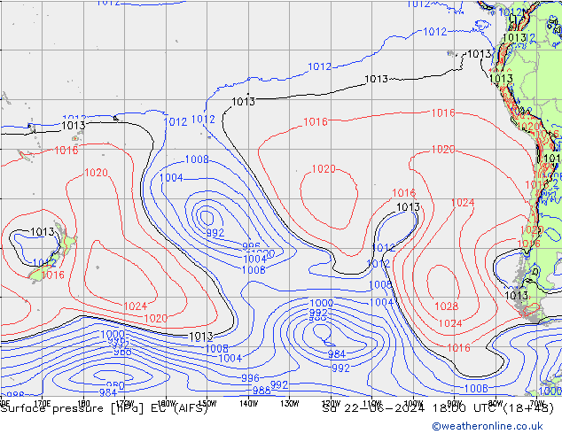Surface pressure EC (AIFS) Sa 22.06.2024 18 UTC