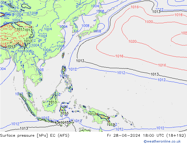 Atmosférický tlak EC (AIFS) Pá 28.06.2024 18 UTC