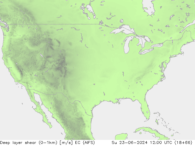 Deep layer shear (0-1km) EC (AIFS) zo 23.06.2024 12 UTC