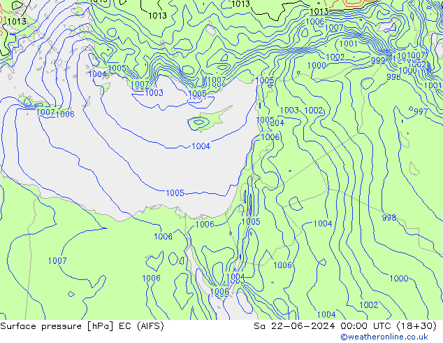 Presión superficial EC (AIFS) sáb 22.06.2024 00 UTC