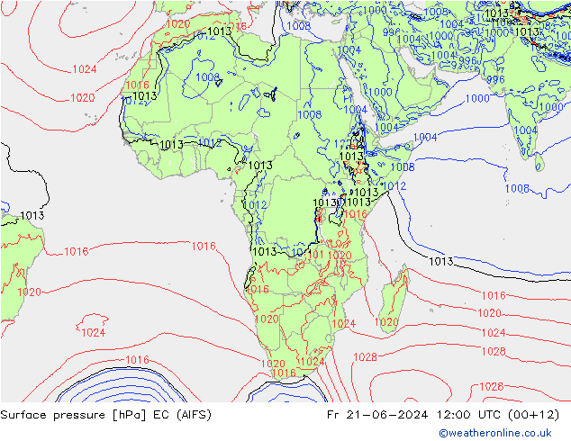 Atmosférický tlak EC (AIFS) Pá 21.06.2024 12 UTC