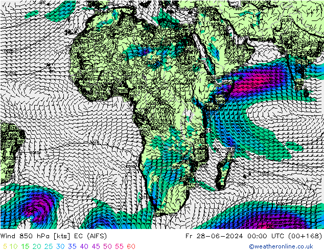 wiatr 850 hPa EC (AIFS) pt. 28.06.2024 00 UTC