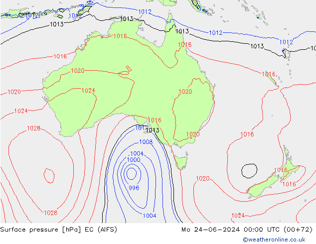 Surface pressure EC (AIFS) Mo 24.06.2024 00 UTC