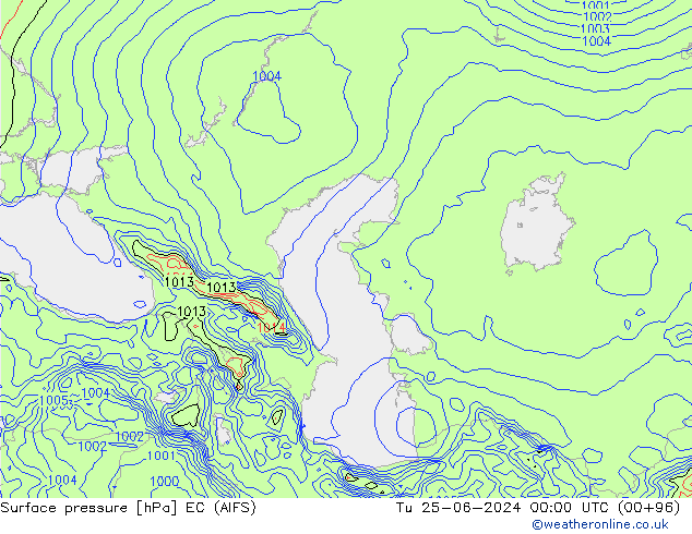 Atmosférický tlak EC (AIFS) Út 25.06.2024 00 UTC