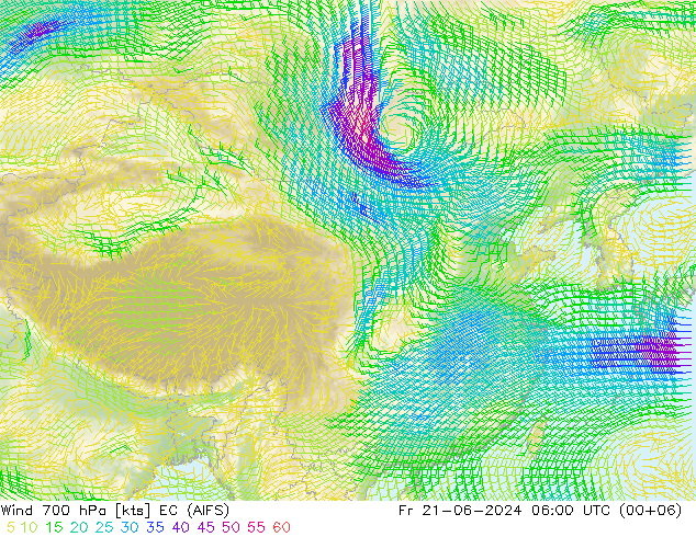 wiatr 700 hPa EC (AIFS) pt. 21.06.2024 06 UTC