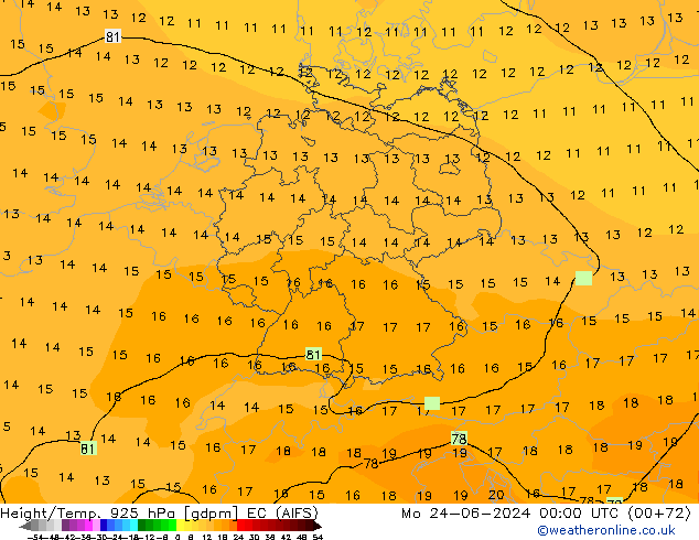 Geop./Temp. 925 hPa EC (AIFS) lun 24.06.2024 00 UTC