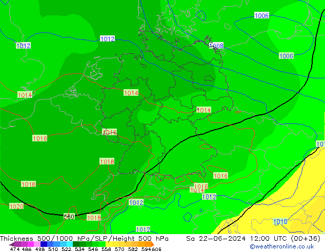 500-1000 hPa Kalınlığı EC (AIFS) Cts 22.06.2024 12 UTC