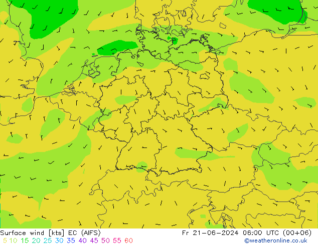 Surface wind EC (AIFS) Fr 21.06.2024 06 UTC
